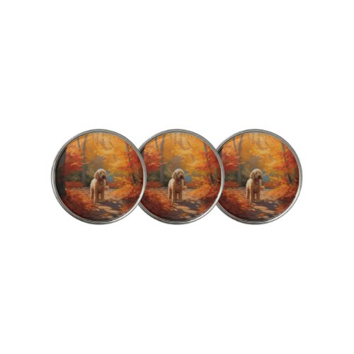 Goldendoodle in Autumn Leaves Fall Inspire  Golf Ball Marker