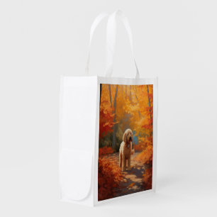 Goldendoodle in Autumn Leaves Fall Inspire  Grocery Bag