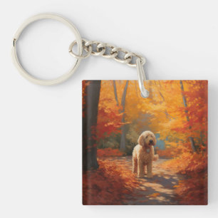 Goldendoodle in Autumn Leaves Fall Inspire  Keychain