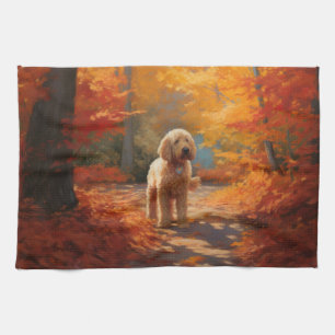 Goldendoodle in Autumn Leaves Fall Inspire  Kitchen Towel