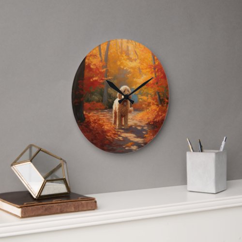Goldendoodle in Autumn Leaves Fall Inspire  Large Clock