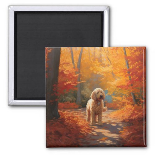 Goldendoodle in Autumn Leaves Fall Inspire  Magnet