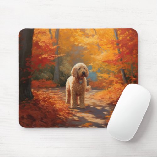 Goldendoodle in Autumn Leaves Fall Inspire  Mouse Pad
