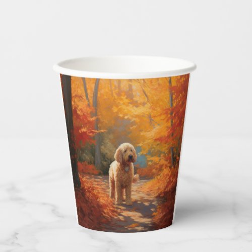 Goldendoodle in Autumn Leaves Fall Inspire  Paper Cups