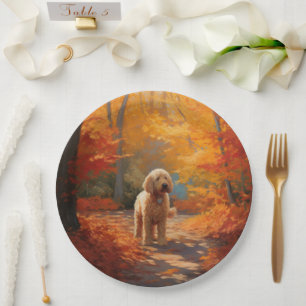 Goldendoodle in Autumn Leaves Fall Inspire  Paper Plates