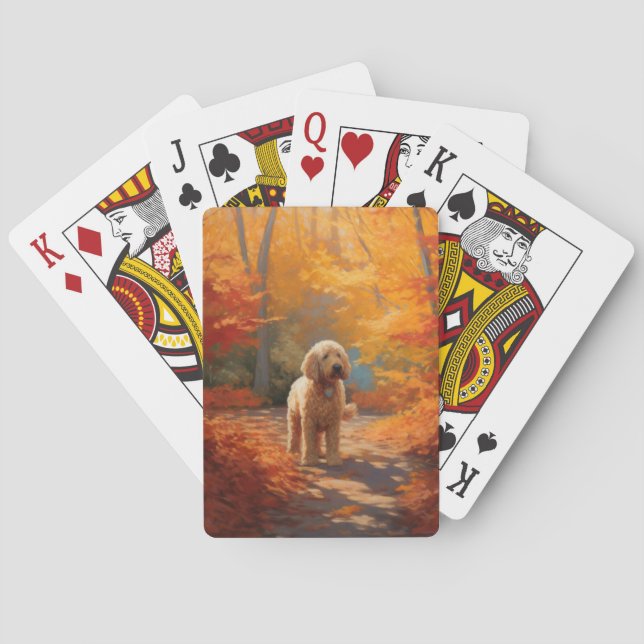 Goldendoodle in Autumn Leaves Fall Inspire  Poker Cards (Back)