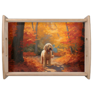 Goldendoodle in Autumn Leaves Fall Inspire Serving Tray
