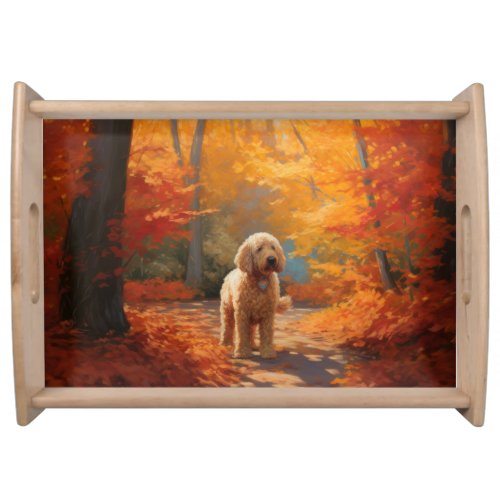 Goldendoodle in Autumn Leaves Fall Inspire  Serving Tray