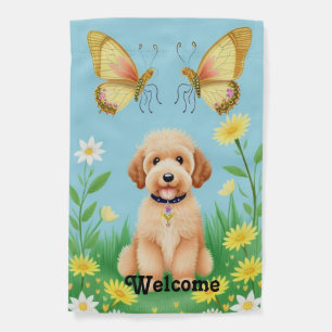 Goldendoodle In Garden  Flag