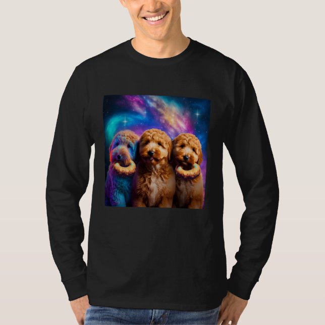 Goldendoodle In Space With Donuts Cute Doodle Boys T-Shirt (Front)
