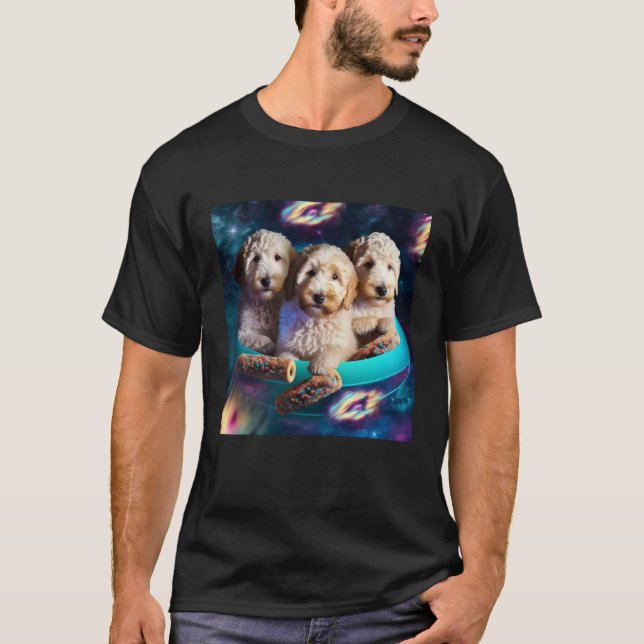 Goldendoodle In Space With Donuts Cute Doodle Boys T-Shirt (Front)