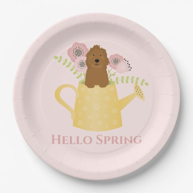 Goldendoodle In Watering Can Paper Plates (Front)