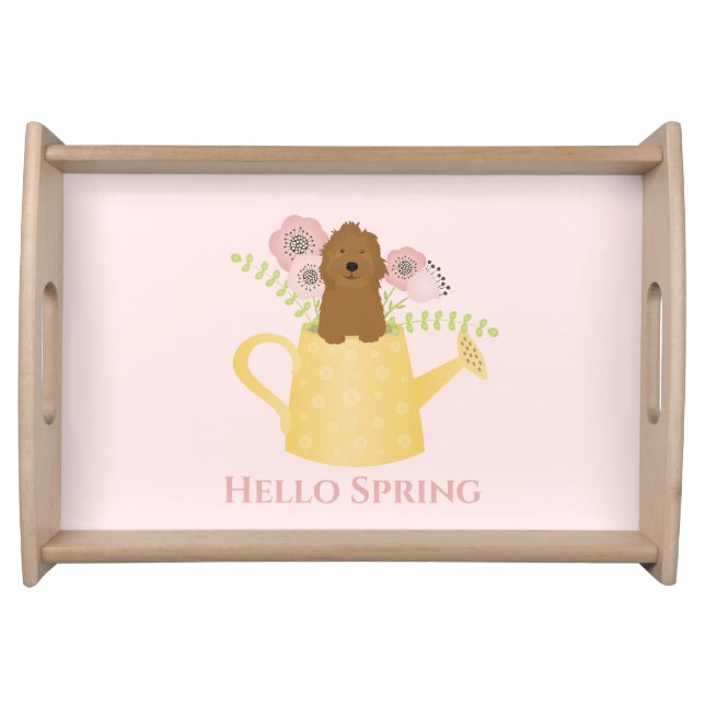 Goldendoodle In Watering Can Serving Tray (Front)