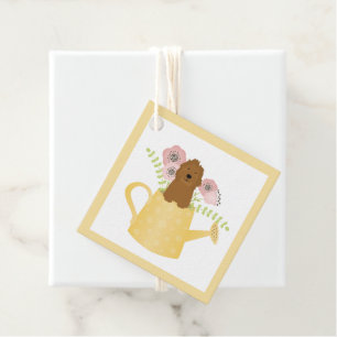 Goldendoodle In Watering Can Yellow Favor Tags