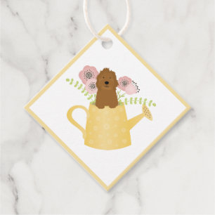 Goldendoodle In Watering Can Yellow Favor Tags