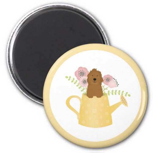 Goldendoodle In Watering Can Yellow  Magnet