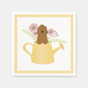 Goldendoodle In Watering Can Yellow Napkins