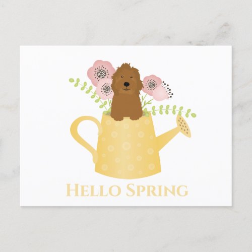 Goldendoodle In Watering Can Yellow Postcard