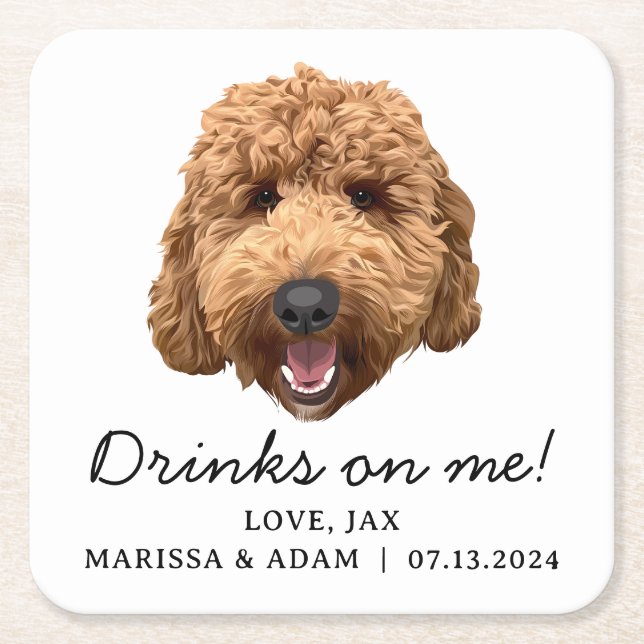 Goldendoodle Labradoodle Wedding Paper Coasters (Front)