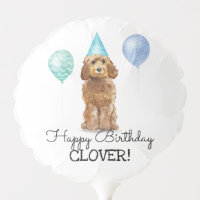 Goldendoodle Lets Pawty Dog Blue Birthday Party