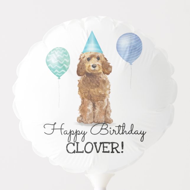 Goldendoodle Lets Pawty Dog Blue Birthday Party Balloon (Front)