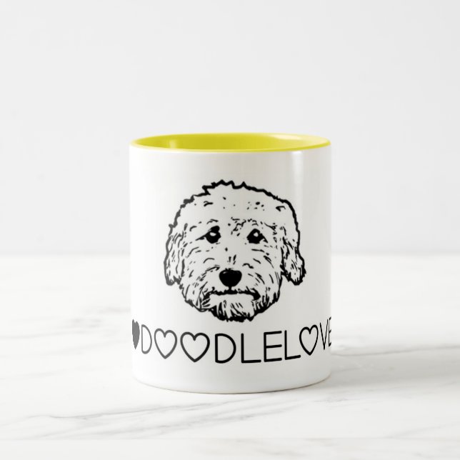 Goldendoodle love! Cute Doodle dog Two-Tone Coffee Mug (Center)