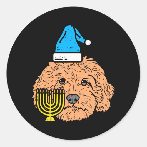 Goldendoodle Menorah Jewish Animal Pet Dog Classic Round Sticker