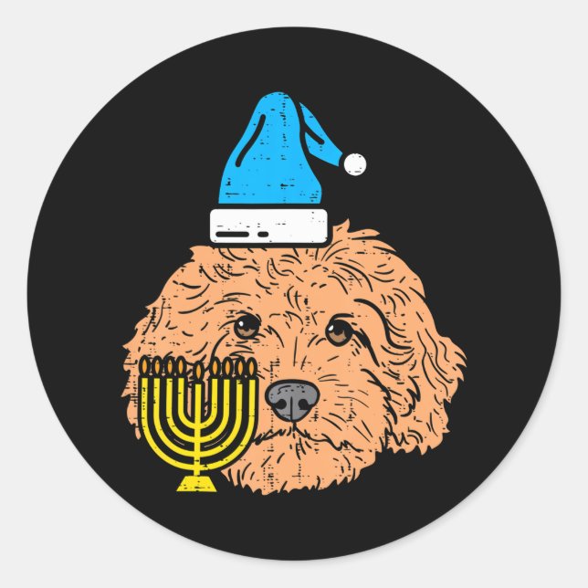 Goldendoodle Menorah Jewish Animal Pet Dog Classic Round Sticker (Front)