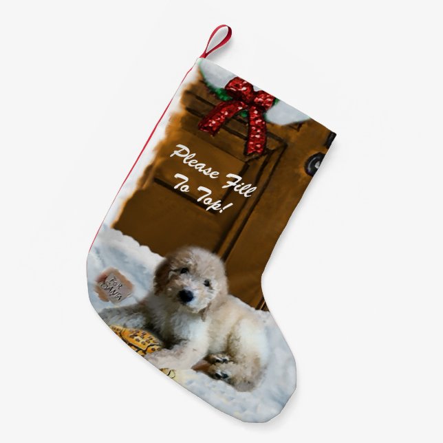 Goldendoodle Merry Christmas Small Christmas Stocking (Front (Hanging))