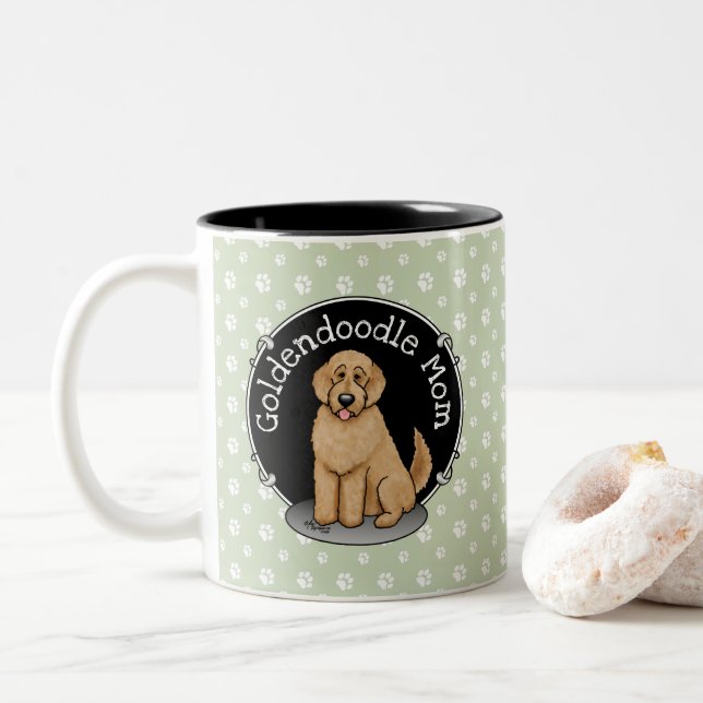 Goldendoodle Mom Doodle Mom (golden red) Dog mom Two-Tone Coffee Mug (With Donut)
