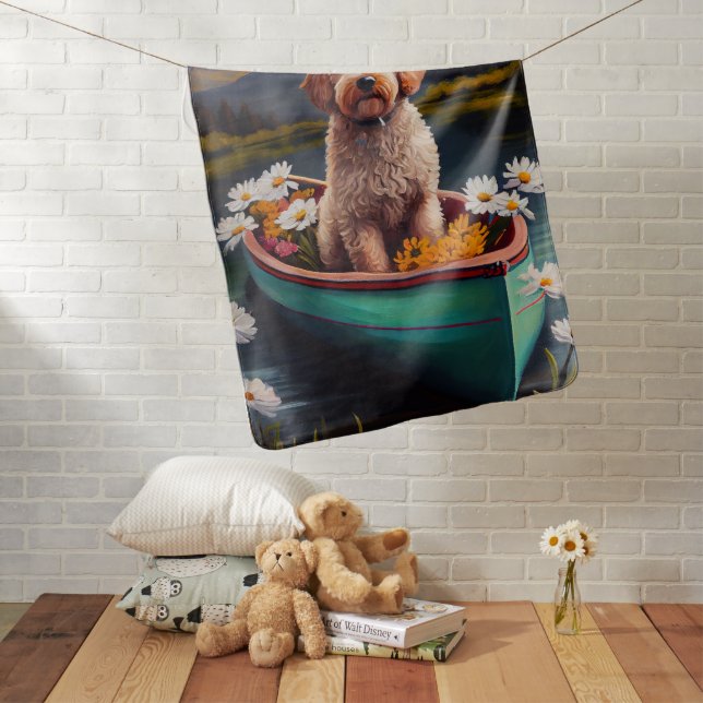 Goldendoodle on a Paddle: A Scenic Adventure Baby Blanket (In Situ)