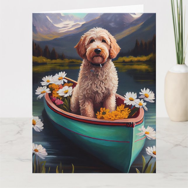 Goldendoodle on a Paddle: A Scenic Adventure Card (Front)