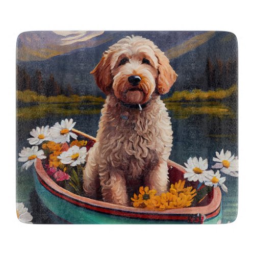 Goldendoodle on a Paddle A Scenic Adventure Cutting Board