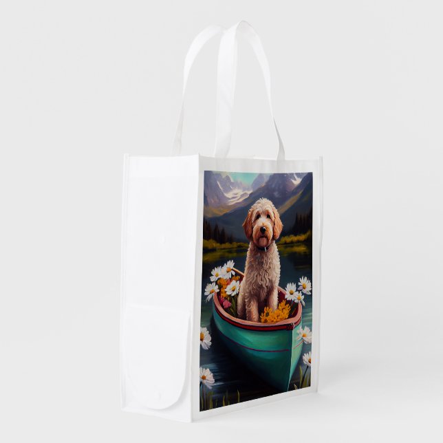 Goldendoodle on a Paddle: A Scenic Adventure Grocery Bag (Front Side)