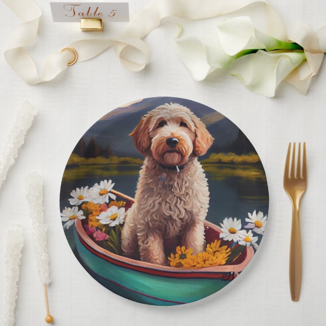 Goldendoodle on a Paddle: A Scenic Adventure Paper Plates (Wedding)