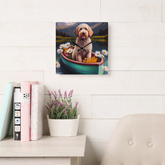 Goldendoodle on a Paddle: A Scenic Adventure Square Wall Clock (Reading Room)