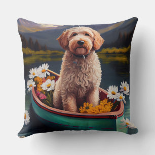 Goldendoodle on a Paddle: A Scenic Adventure  Throw Pillow