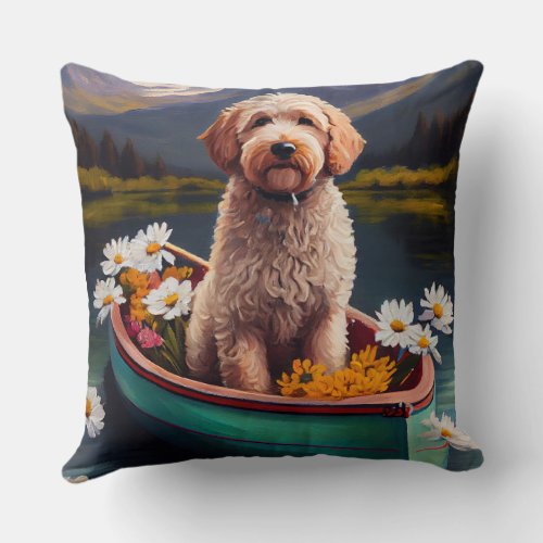 Goldendoodle on a Paddle A Scenic Adventure  Throw Pillow