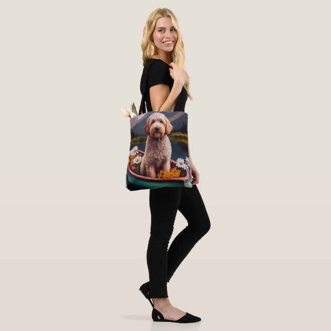 Goldendoodle on a Paddle: A Scenic Adventure Tote Bag (On Model)