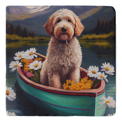 Goldendoodle on a Paddle A Scenic Adventure Trivet