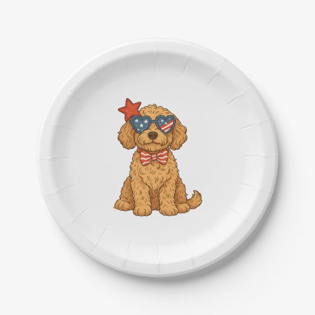 Goldendoodle Patriotic Clipart Paper Plates (Front)