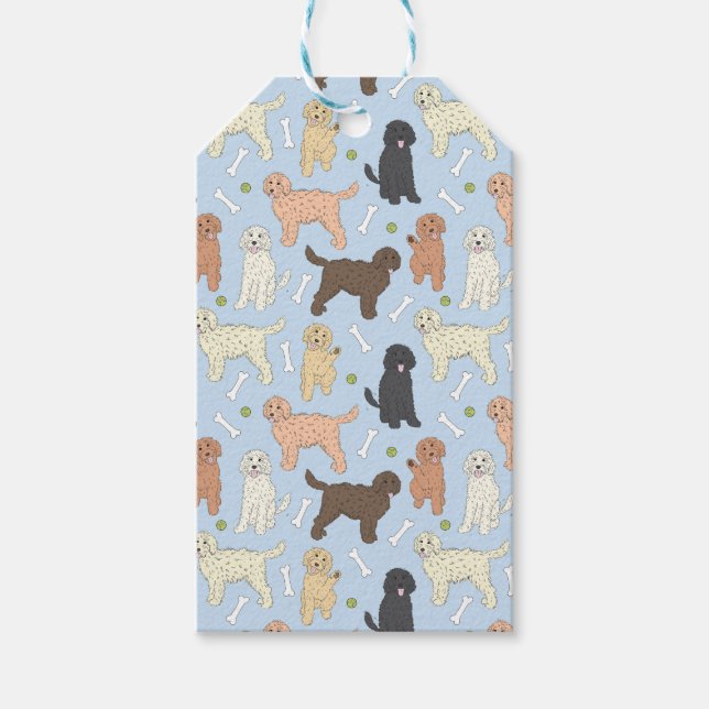 goldendoodle pattern in blue gift tags (Front)
