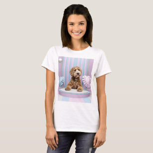 Goldendoodle & Pink and Cyan Monstera T-Shirt