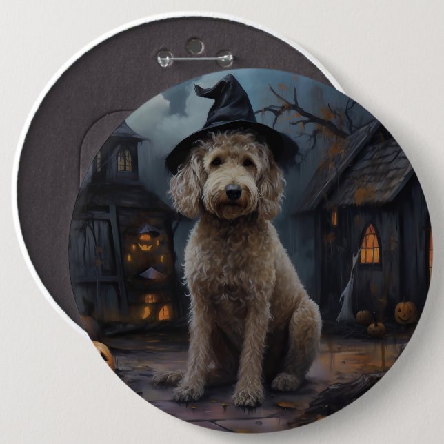 Goldendoodle Pumpkins Halloween Scary Button (Front & Back)