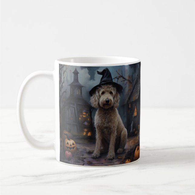 Goldendoodle Pumpkins Halloween Scary Coffee Mug (Left)