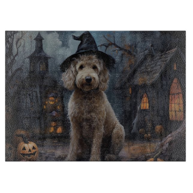 Goldendoodle Pumpkins Halloween Scary Cutting Board (Front)