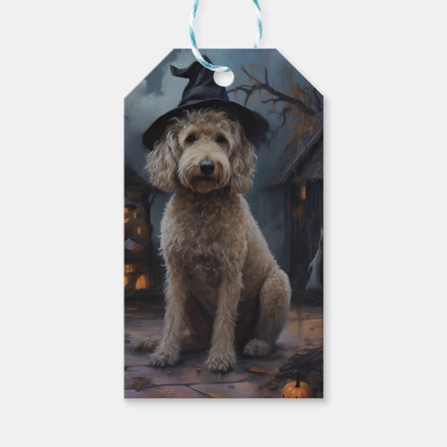 Goldendoodle Pumpkins Halloween Scary Gift Tags (Front)