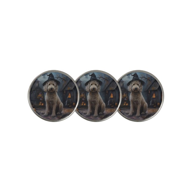 Goldendoodle Pumpkins Halloween Scary Golf Ball Marker (3 Up)