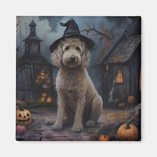 Goldendoodle Pumpkins Halloween Scary Magnet (Front)
