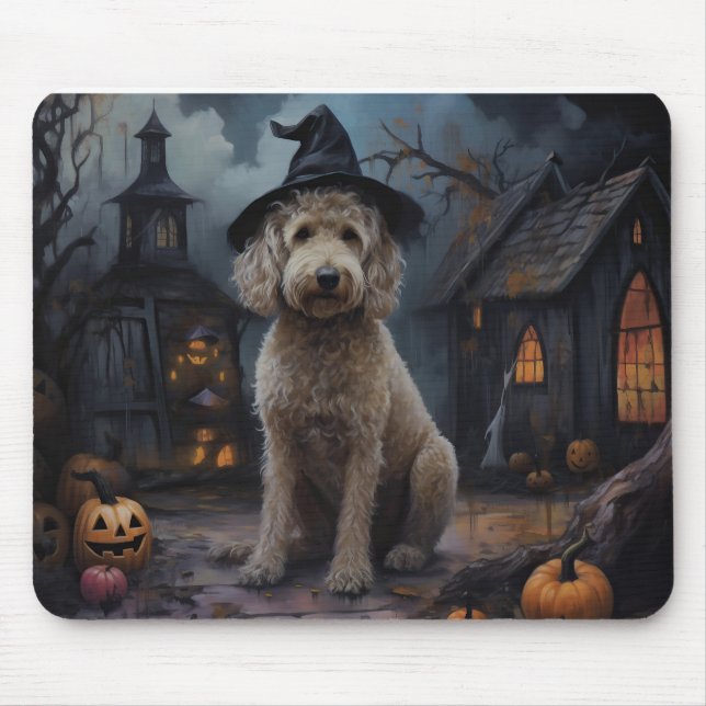 Goldendoodle Pumpkins Halloween Scary Mouse Pad (Front)